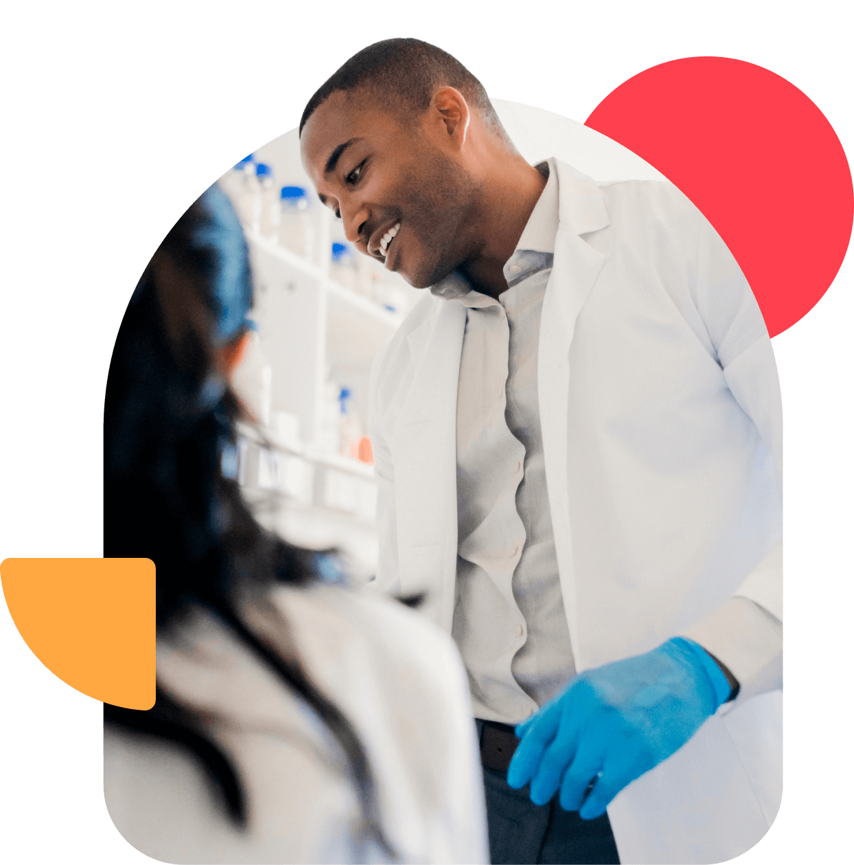 Lab technician in gloves inspects sample